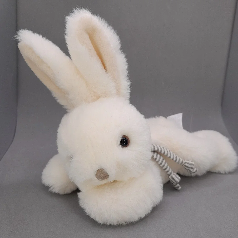 Bukowski Design Sweden White Plush Bunny Rabbit Striped Scarf Stuffed Animal 7in